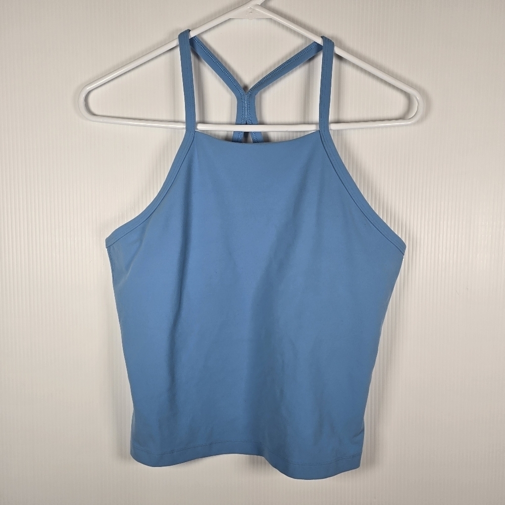Aritzia Tnaction Women's Azure Blue Thin Racerback Cropped Sports Top Size L
